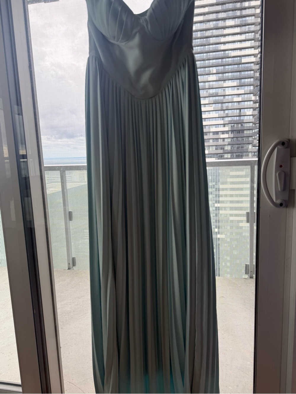 Strapless Light Blue Pleated Maxi Dress - Picture 4 of 8